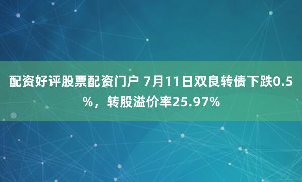 配资好评股票配资门户 7月11日双良转债下跌0.5%，转股溢价率25.97%