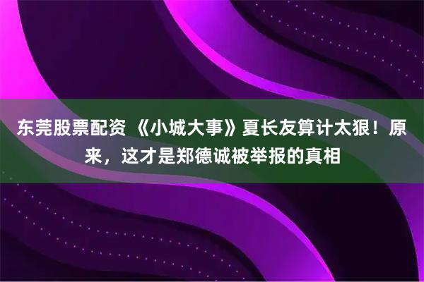 东莞股票配资 《小城大事》夏长友算计太狠！原来，这才是郑德诚被举报的真相